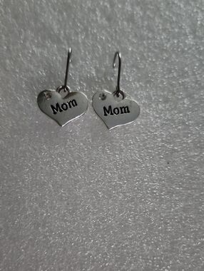 Hand Crafted Silver 'Mom' Heart Dangle Earrings